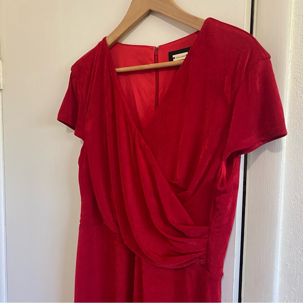 Alexia Admor Red Draped Midi Dress XL NWT Elegant Cocktail Party Evening - Picture 3 of 12